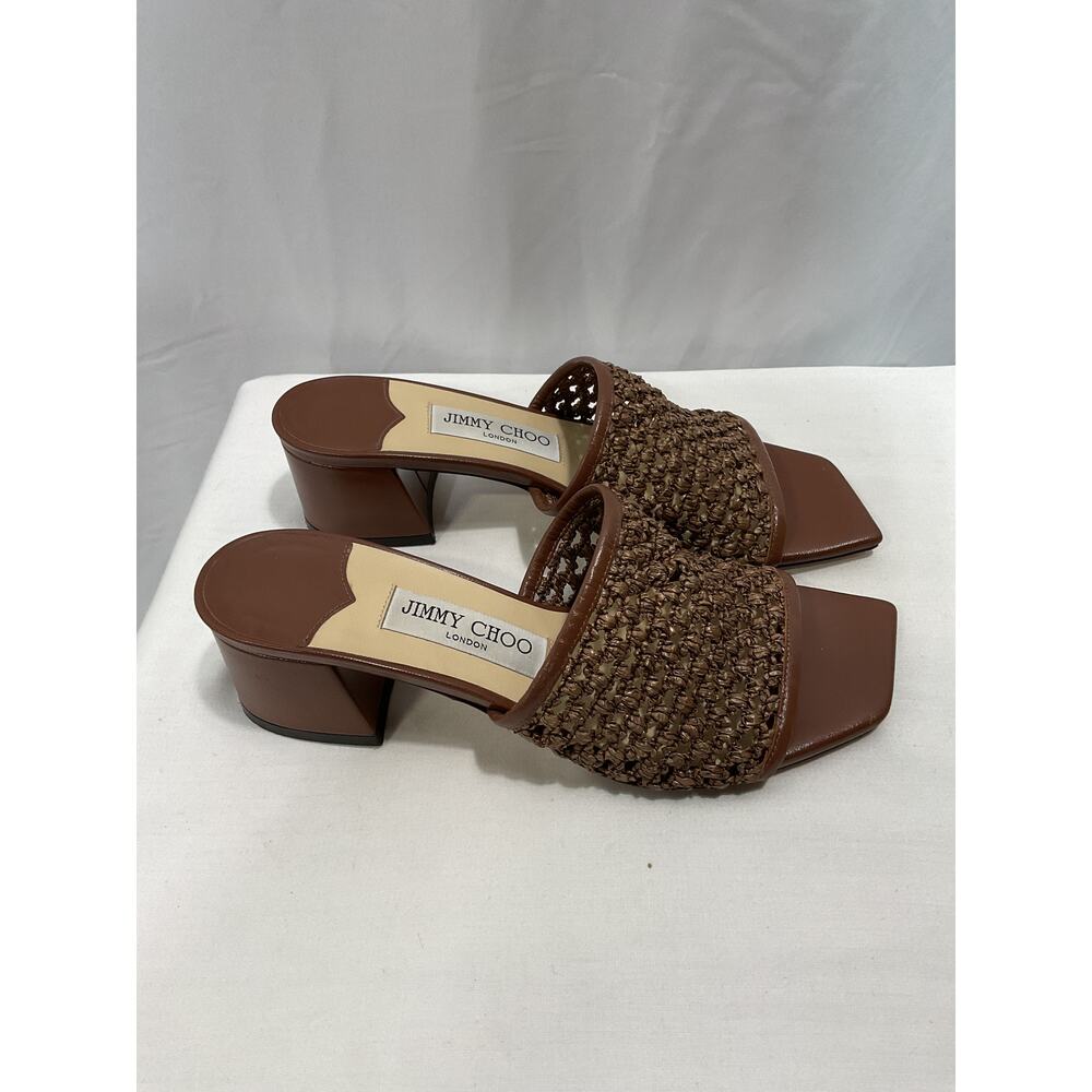 Jimmy Choo Woven Raffia Open Toe Slides - Size 7 - image 4